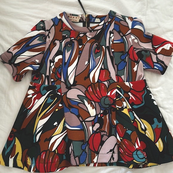 Vintage MARNI fit & flare top bold floral print S-M VG condition - Picture 2 of 8